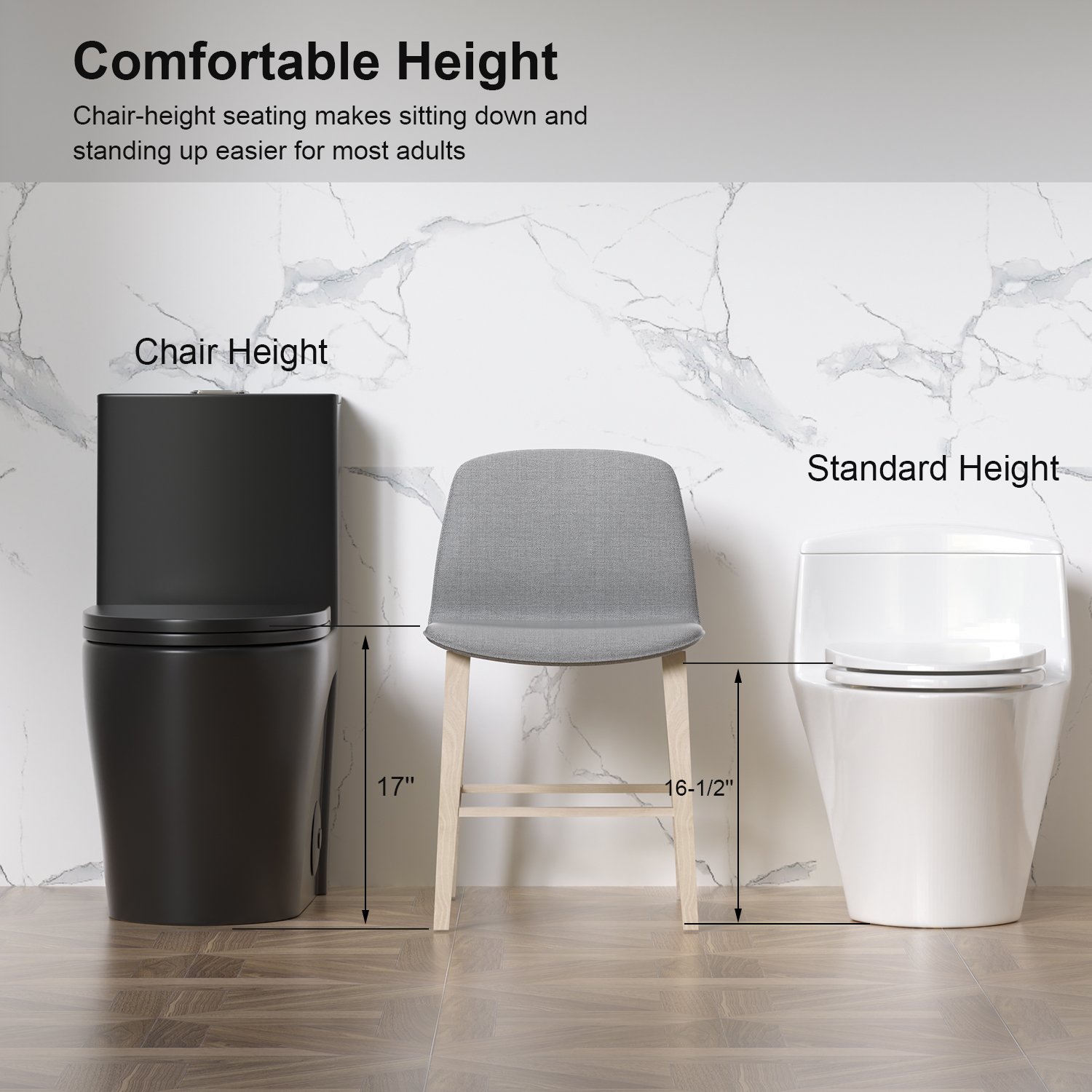 1 Piece Toilet With Tornado Flush, Dual Flush, And ADA Height Comfort Chair - Matte Black - Image 15