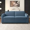 Corduroy Sleeper Sofa Loveseat Sofa With Full Size Mattress, 2 USB Ports, 2 Cup Holders, 2 Side Pockets And A Phone Holder For Living Room - Navy Blue - Image 9