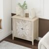 2 Door Carved Storage Cabinet With Adjustable Shelf, Accent Furniture For Living Room, Hallway, Kitchen - Natural - Image 5