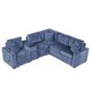 L Shaped Convertible Sofa Bed With Pull Out Bed, Cup Holders, And Storage Space - Blue - Image 14