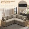 L-Shape Sofa Bed Pull-Out Sleeper Sofa With Wheels, USB Ports, Power Sockets For Living Room - Khaki - Image 8