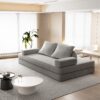 Multifunctional Convertible Sofa Bed With 2 Tumbler Backrests And 2 Pillows, Diy Modern Upholstered Couch - Light Gray - Image 10