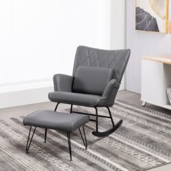 Rocking Chair, Glider Chair, Rocking Accent Chair With Lumbar Pillow And Ottoman For Living Room - Gray