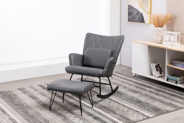 Rocking Chair, Glider Chair, Rocking Accent Chair With Lumbar Pillow And Ottoman For Living Room - Gray