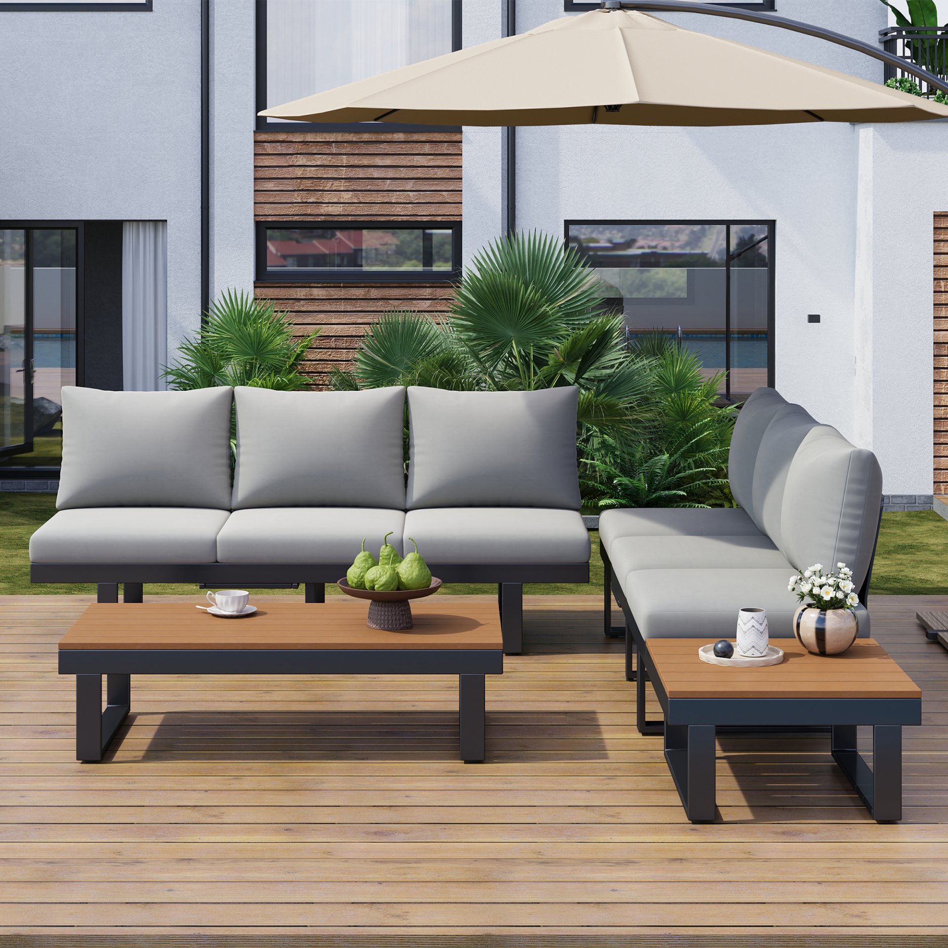 Outdoor Sectional Sofa Set With Adjustable Reclining Seats - Gray - Image 15