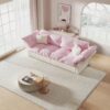 Queen Pull Out Sofa Bed, 3 In 1 Convertible Sleeper Tufted Sofa With 2 Soft Pillows - Pink - Image 5