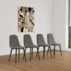 Modern Dining Table Set For 4 With Suede Upholstered Chairs, Round Design - Black / Gray - Image 7