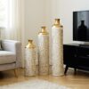 3 Piece Home Decoration Large Glazed Floor Vase Decoration Home Droplet Shaped - Gold / White - Image 4