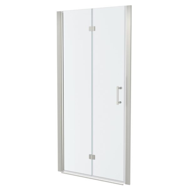 Bi Fold Frameless Shower Door With Tempered Glass - Brushed Nickel