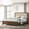 King Size Panel Bed With Fabric Upholstered Tufted Nailhead Trim Headboard - Brown - Image 2