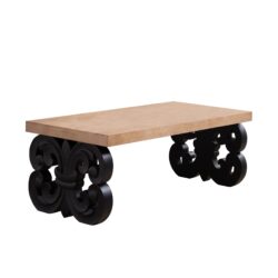 Scroll Base Coffee Table, Rectangular Living Room Table, Accent Table, Centerpiece With Ornate Carved Design - Natural