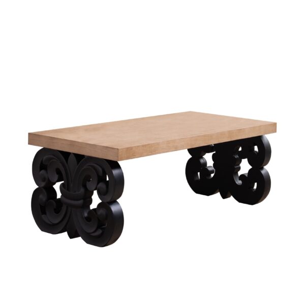 Scroll Base Coffee Table, Rectangular Living Room Table, Accent Table, Centerpiece With Ornate Carved Design - Natural
