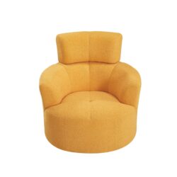Swivel Accent Barrel Chair With Adjustable Headrest In Yellow Berber Fleece, 360 Degree Comfort For Living Room, Bedroom, Or Office - Yellow