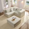 Oversized Upholstered Sectional Sofa Couch Set, Modular L Shaped Floor Sofa Set With 6 Pillows For Living Rooms - Light Gray - Image 7