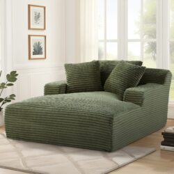 Cloudline - Oversized Chaise Lounge Chair In Soft Corduroy, Modern Comfy Couch With Full Foam Cushioning, Cozy Sleeper Sofabed For Living Room - Green