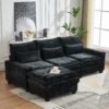 L Shaped Sectional Sofa With Movable Ottoman, 99'' Upholstered 4 Seats Couch - Black - Image 7