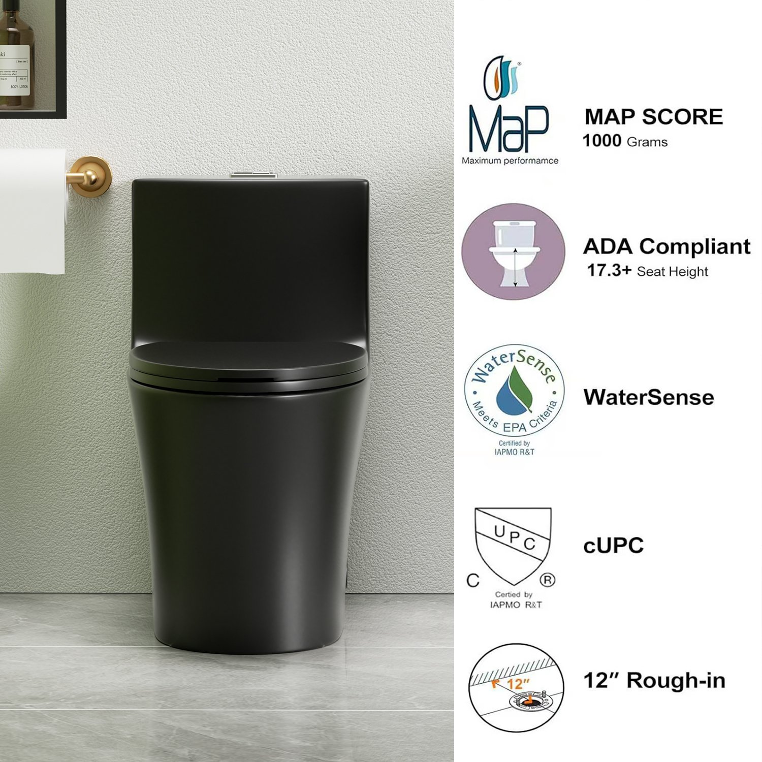1 Piece Toilet With Dual Flush And Soft Closing Seat - Matte Black - Image 15