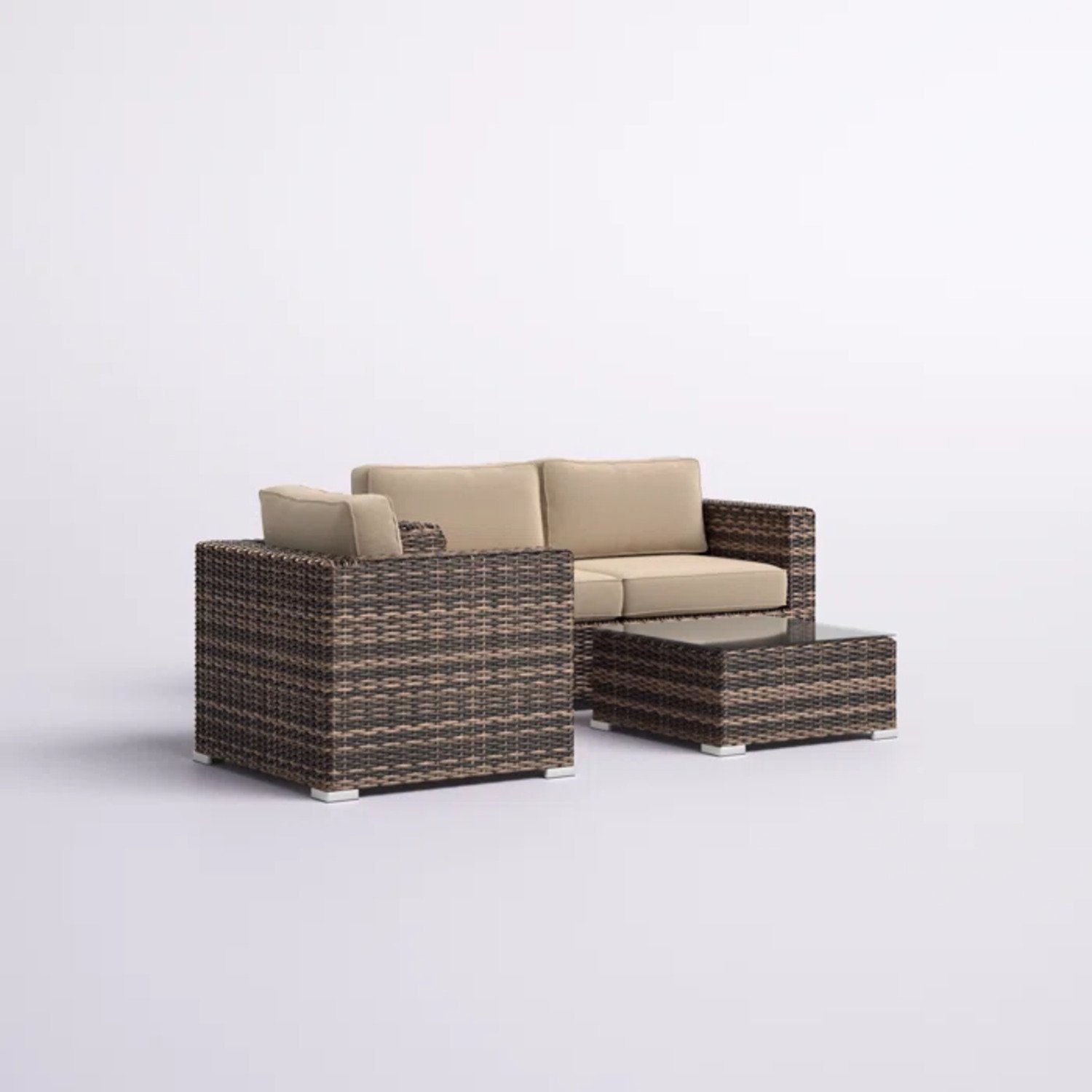 Wicker Seating Group With Cushions For 3 People - Brown - Image 5