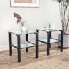 Glass Two Layer Tea Table, Small Round Table, Bedroom Corner Table, Living Room Side Table, Transparent (Set of 2) - Black - Image 2