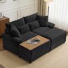 Double Chaise Lounge Set With Reversible Ottoman Soft Corduroy Fabric, Storage Ottomans, USB Port - Black - Image 6