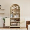 Arched Kitchen Pantry, Modern Farmhouse Wood Kitchen Storage Cabinets, Arched Storage Display Cabinet With Adjustable Shelves, Versatile Cupboard For Kitchen, Dining Room - Natural - Image 5