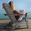 Wood Lounge Patio Chair For Garden Outdoor Wooden Folding Adirondack Chair (Set of 2) Solid Cedar Wood Lounge Patio Chair For Garden, Lawn, Backyard, - Gray - Image 9