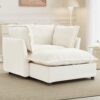 Modern Armchair Sofa Cozy Upholstered Sofa Chair With Movable Ottoman, Wide Seat, Curved Armrests And Soft Pillows Chenille - Beige - Image 10