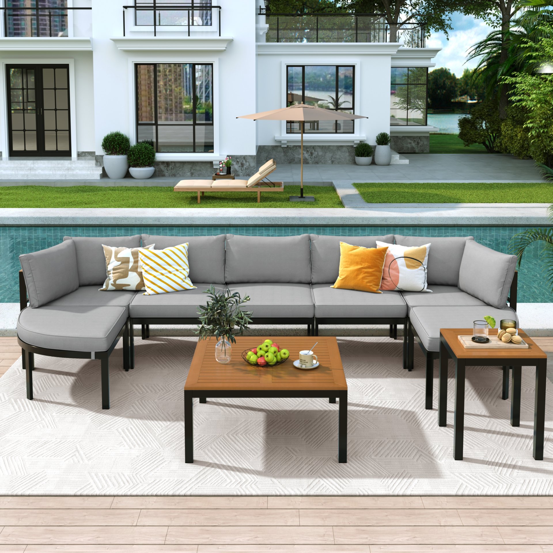 Outdoor Sectional Sofa Set With Cushions - Gray - Image 10
