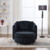Oversized Swivel Barrel Accent Chair And Ottoman Set With Storage - Black - Image 4