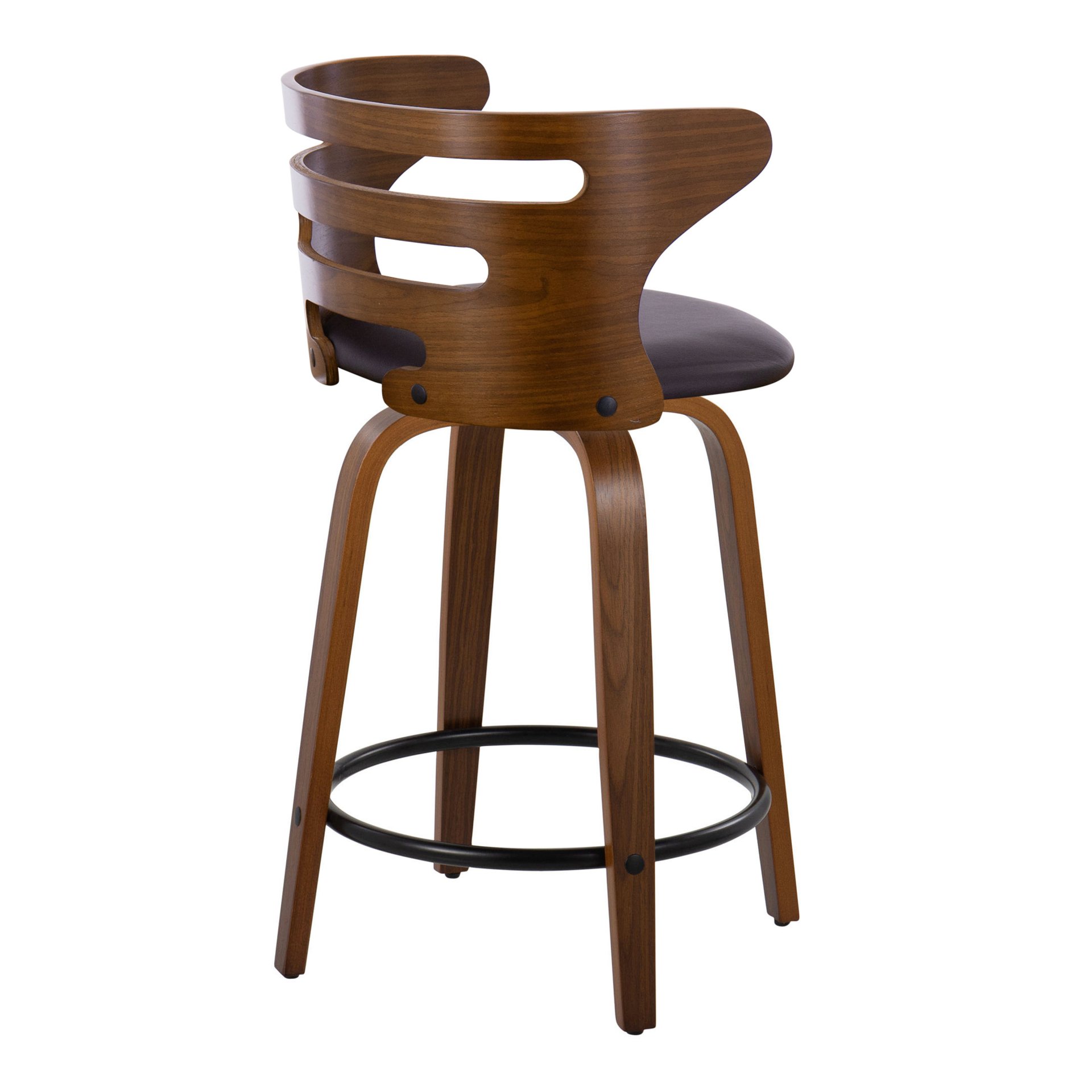 Cosini - Mid-Century Modern Fixed Height Counter Stool With Swivel With Round Footrest (Set of 2) - Walnut / Brown - Image 4