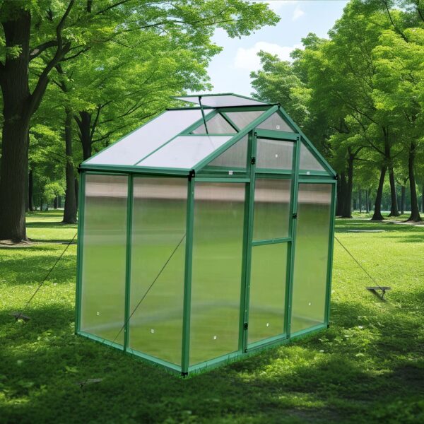 Newly Marketed Gain Height Windproof Aluminum Greenhouse 6 X 4 Ft Polycarbonate Greenhouse Raised Base And Anchor Aluminum Heavy Duty Walk - In Greenhouses For Outdoor Backyard In All Season - Green