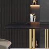 63" Modern Artificial Stone Curved Golden Metal Leg Dining Table, 6 People - Black / Gold - Image 9