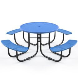 Round Outdoor Steel Picnic Table 46" With Umbrella Pole - Blue