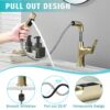 Pull Down Vessel Faucet Single Hole Bathroom Sink Faucet With Lift Spout & Dual Spray Modes - Brushed Gold - Image 7
