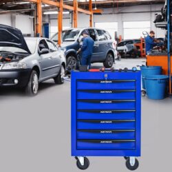 Rolling Metal Tool Chest With 7 Drawers, 20" Steel Storage Cabinet With Ball Bearing Slides - Black / Blue
