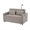 Convertible Sofa Bed Loveseat Sofa With Three USB Ports, Two Side Pockets, Two Cup Holders And 360° swivel Phone Holder For Living Room - Light Gray - Image 16