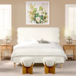 Stockholm - Queen Modern Wavy Headboard Platform Bed - Antique White