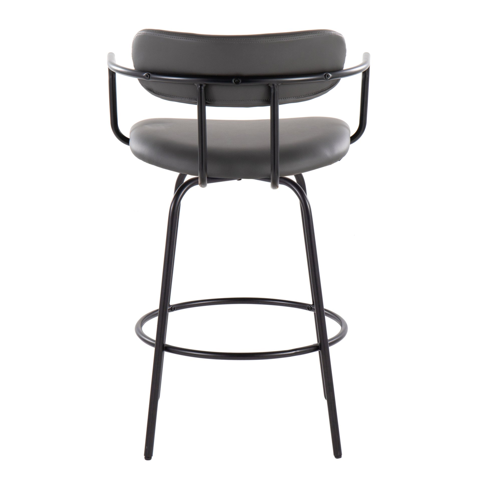 Demi - Contemporary Fixed Height Counter Stool With Swivel With Round Footrest (Set of 2) - Black / Gray - Image 5