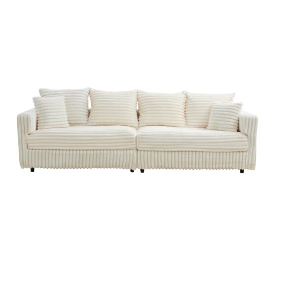 Plush Corduroy 4 Seat Sofa, Modern Comfy Upholstered Sofa Cloud Couch, Deep Seat Couches With Soft Pillows, Convertible Deep Seat Sofa Lounge Chair For Living Room - Beige