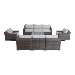 8 Person Outdoor Wicker Seating Set With Cushions - Brown / Gray