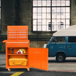 Rolling Tool Chest, 5 Drawer Tool Box Organizer With Lockable Wheels & Sliding Drawers & Detachable Top & Adjustable Shelf, Tool Storage Cabinet For Garage Workshop - Orange
