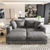 Plush Corduroy 4 Seat Sofa, Modern Comfy Upholstered Sofa Cloud Couch, Deep Seat Couches With Soft Pillows And 2 Ottomans, Convertible Sofa Lounge Chair, For Living Room, Apartment, Office - Gray - Image 13