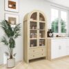 Tall Arched Kitchen Pantry, Modern Farmhouse Wood Kitchen Storage Cabinets, Arched Storage Display Cabinet With Adjustable Shelves, Versatile Cupboard For Kitchen, Dining Room, Living Room - Natural - Image 4