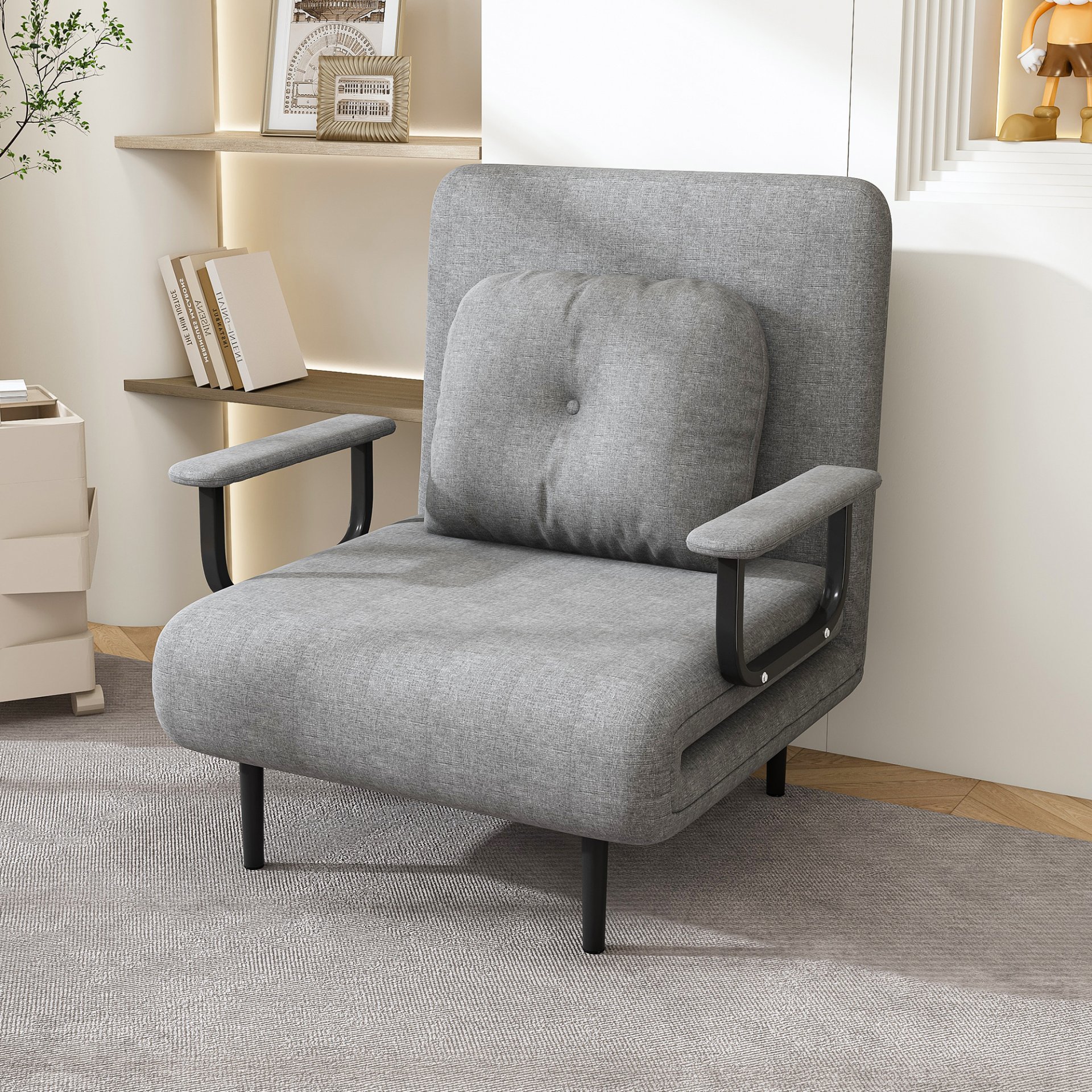 Folding Sofa Bed 5 In 1 Convertible Chair With Adjustable Backrest And Pillow Flannelette - Gray - Image 11