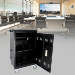 Mobile Charging Cart And Cabinet For Tablets Laptops 30 Device With Combination Lock - Matt Black