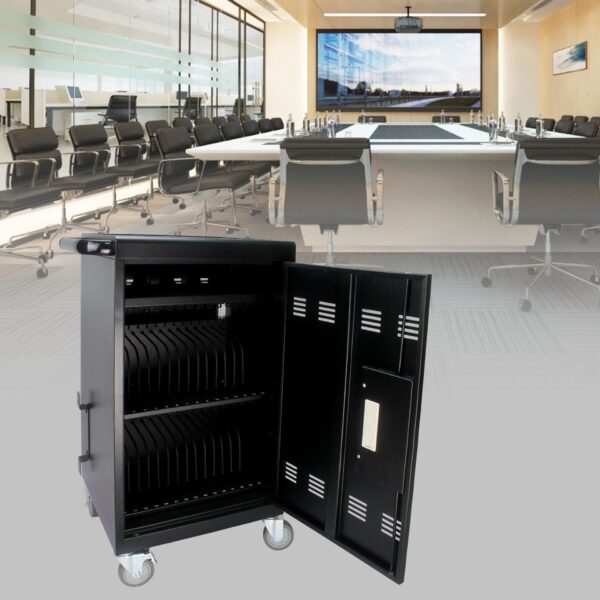 Mobile Charging Cart And Cabinet For Tablets Laptops 30 Device With Combination Lock - Matt Black