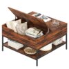 Rustic Flip Top Coffee Table With Hidden Storage - Black / Brown - Image 5