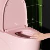 Fan Shaped Design 1 Piece Toilet With Elongated Bowl And Soft Close Seat, Dual Flush 1.1 / 1.6 Gpf - Pink Flower - Image 7