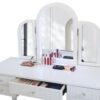 Mirrored Vanity With LED Light, Makeup Vanity Table Set With Adjustable Lighting And Storage - Antique White - Image 9