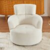360 Degree Swivel Accent Barrel Chair With Adjustable Headrest Berber Fleece For Living Room, Bedroom, Office - Cream - Image 3